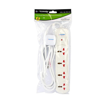 Terminator 4 Way Universal Power Extension Socket with Indicator 1.00MM 2 Wire Off White Body 3M Cable 13A Plug