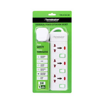 Terminator 3 Way Universal Power Extension Socket with Green Border Switches & Indicator 3M 13A