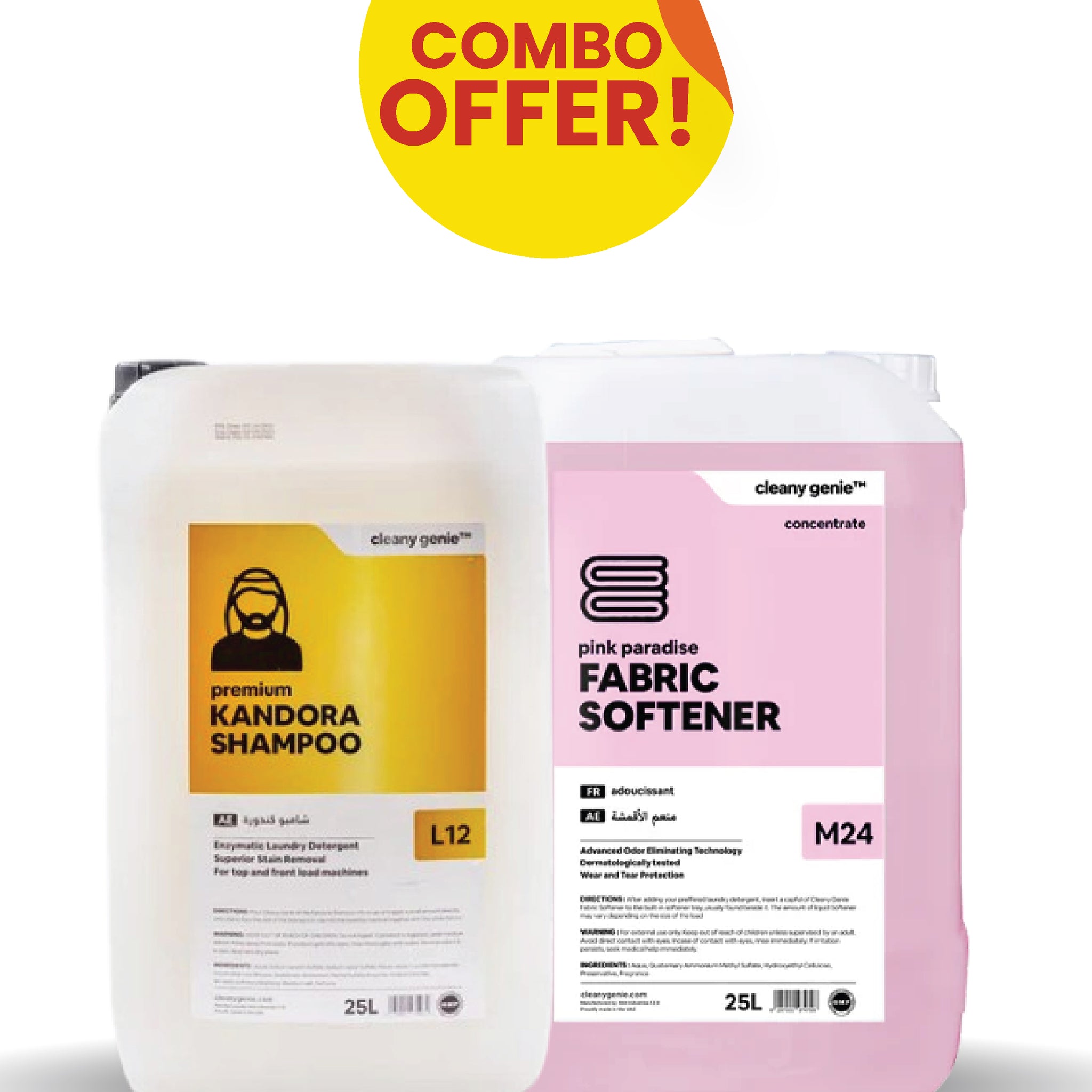 L12 Kandoora Shampoo 25L + Fabric Softener M24 | Pink Paradise 25L Combo