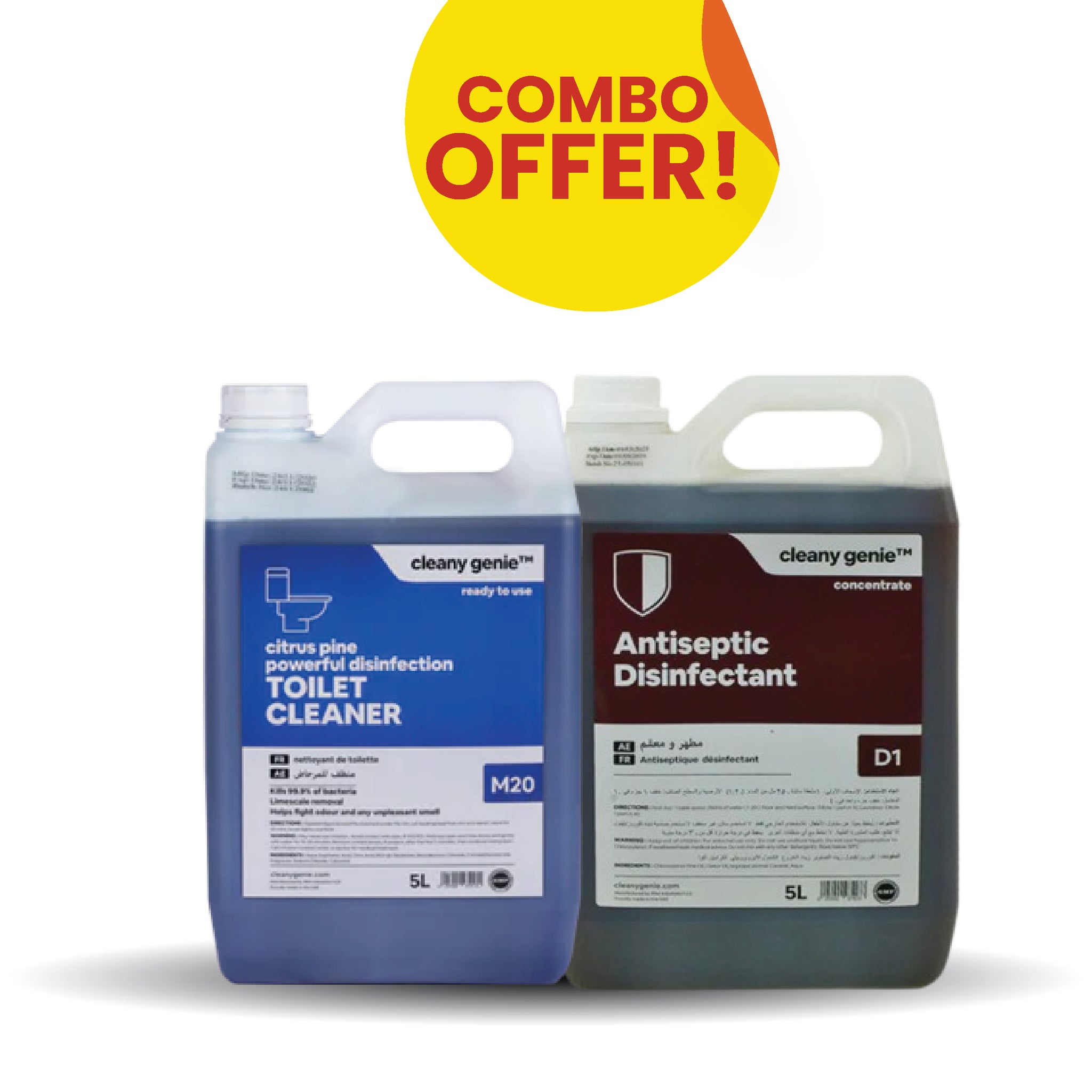 M20 Toilet Cleaner Citrus Pine 5L + Antiseptic Disinfectant D1  |  5L Combo