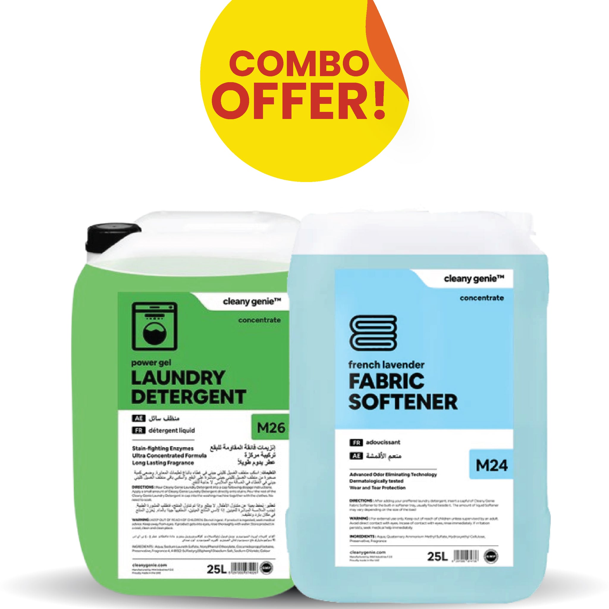 Laundry Detergent M26 | Green Power Gel 25L + Fabric Softener M24 | French Lavender 25L Combo
