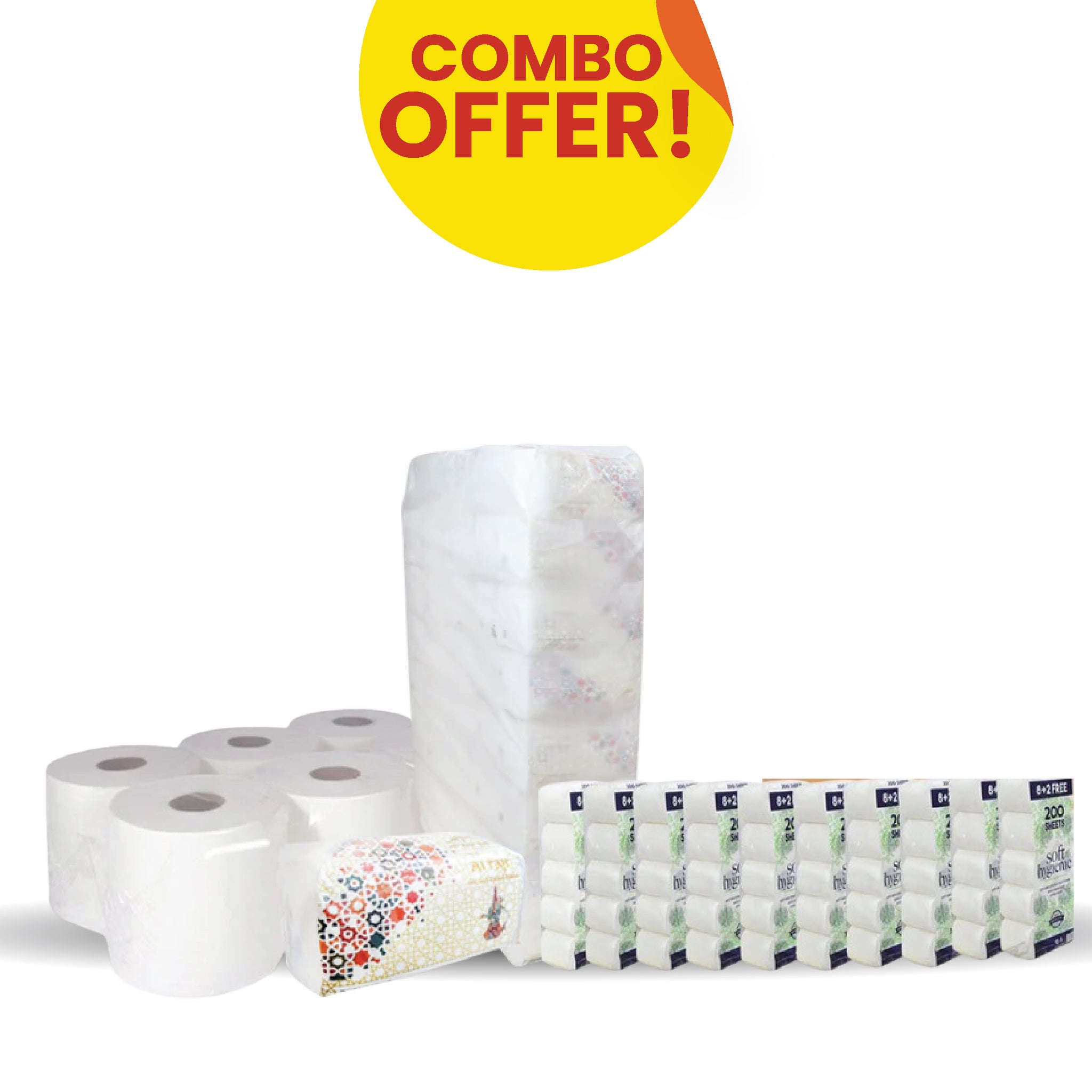 AL FAJR Nylon Pack 600 Sheets | Pack of 30 + Maxi Roll 700G | Pack of 6 + SNH Toilet Roll 200 Sheets | Pack of 100 Rolls Combo