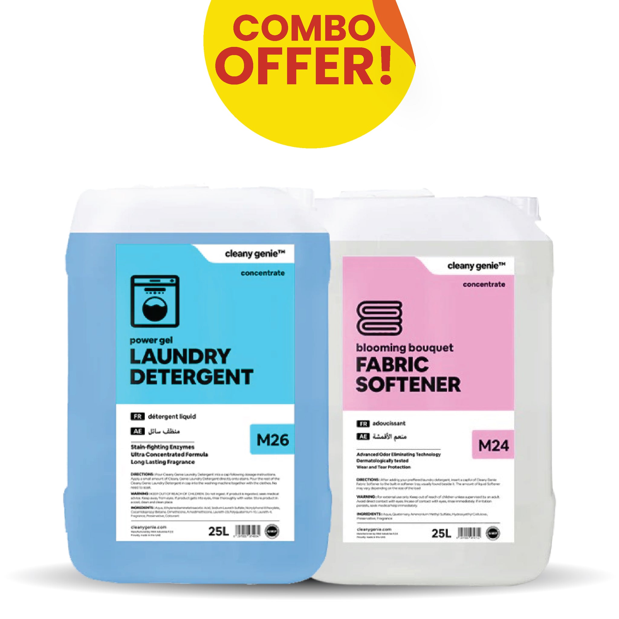 Laundry Detergent M26 | Power Gel 25L Blue + Fabric Softener M24 | Blooming Bouquet 25L Combo